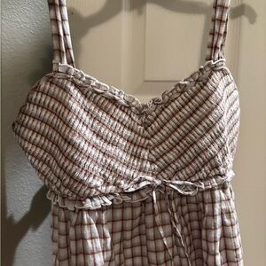 Brown and White Plaid Spaghetti Strap babydoll top